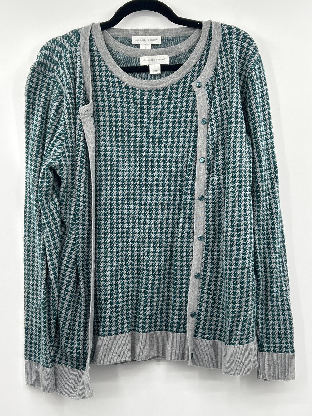Christopher & Banks 2 Piece Cotton Houndstooth Sweater Set Size Small Academia